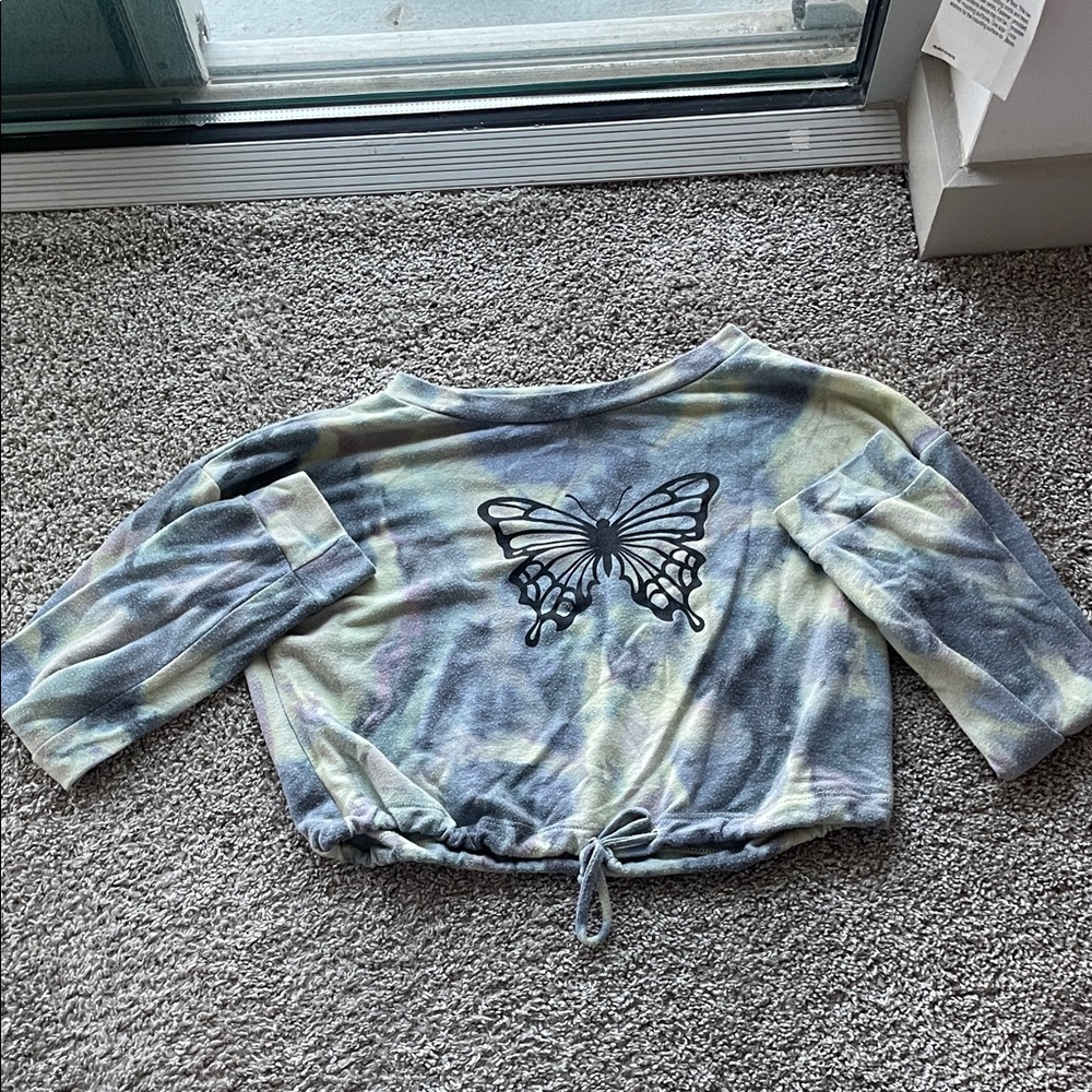 Tie-Dye Butterfly Crop Top with drawstring